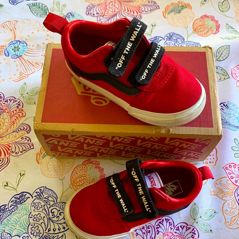 Red Vans Velcro Size 8 Toddler Shoes